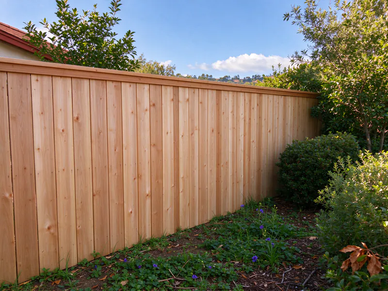 New straight cedar privacy fence on the same line.